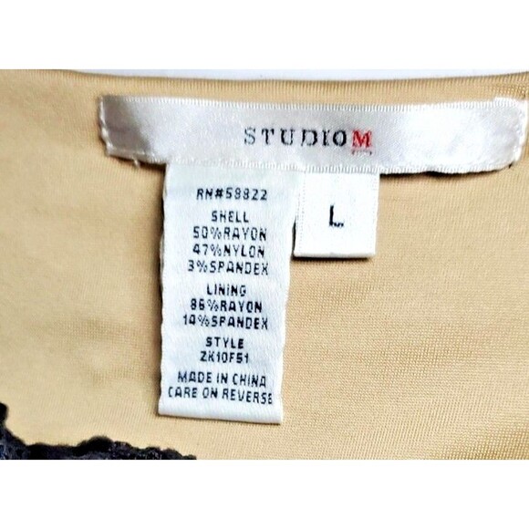 Studio M Black Lace Bodycon Dress – Nude Lining, Asymmetrical Scoop Neck, Size L - Picture 5 of 13